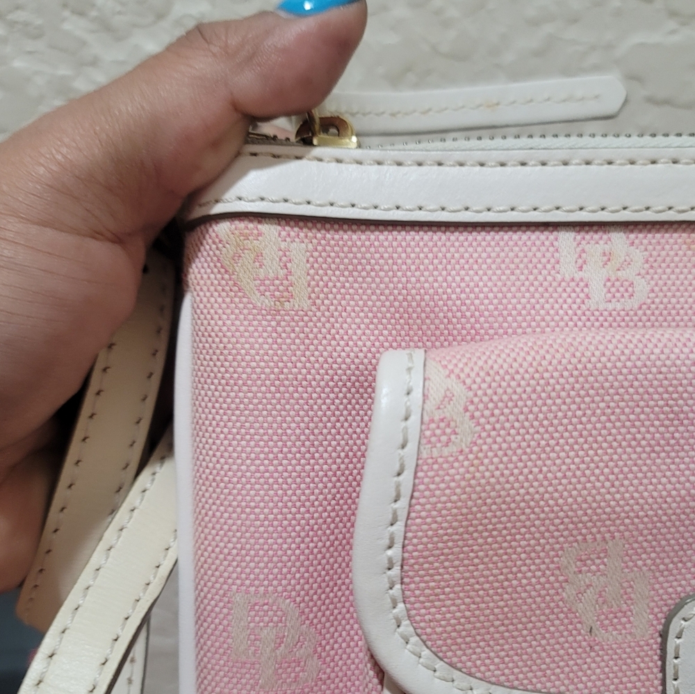 Dooney & Bourke Canvas Letter Carrier Pink & White Monogram Crossbody - Picture 9 of 13